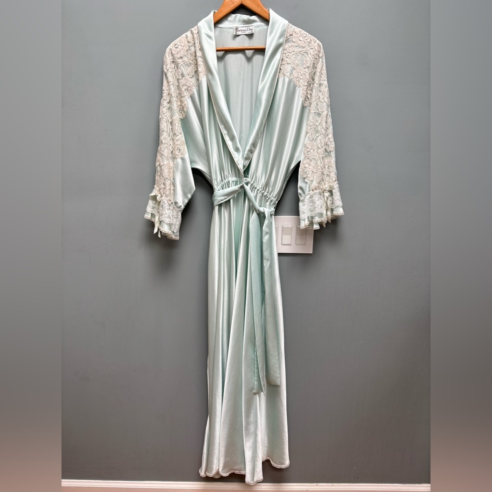 Dior Light Blue Lace Trim Robe